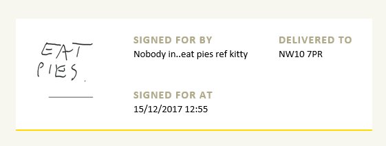 StJohnBakery's tweet photo. When the courier delivers press samples two hours too late, and you tell them what to do with the mince pies instead, this is the delivery note. We just love it. https://t.co/M7Uy5UnH8g