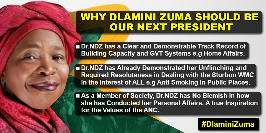 Mafalo_SA's tweet photo. @dailymaverick @StephenGrootes Leadership is not about titles, positions, or flow charts. It is about one life influencing another. @DlaminiZuma is prefect for the presidency. She is the right choice for a better future of SA.

@NdabaShandu 
@Adamitv 

@StephenGrootes These are the reasons #NDZ should win👇👇 https://t.co/CykooUR0uw