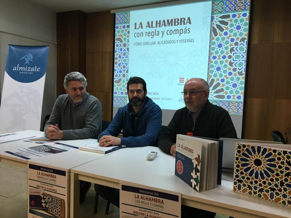 pacomvela's tweet photo. @EducaAnd El catedrático del IES Padre Manjón, Manuel Martínez Vela, durante la presentación en la Escuela de Arte de Granada #EAG del libro “La Alhambra con regla y compás”, fundamentales para conocer la complejidad geométrica de los alicatados y yeserías de la Alhambra. https://t.co/hNCmEsMCvg