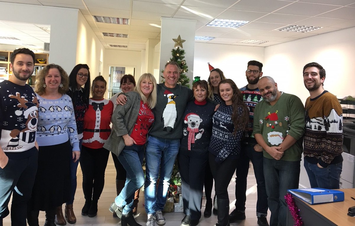 MegaGlassUk's tweet photo. The Mega Glass Team in their Christmas Jumpers !! #ChristmasJumperDay #Christmas https://t.co/kDcYwqYteK