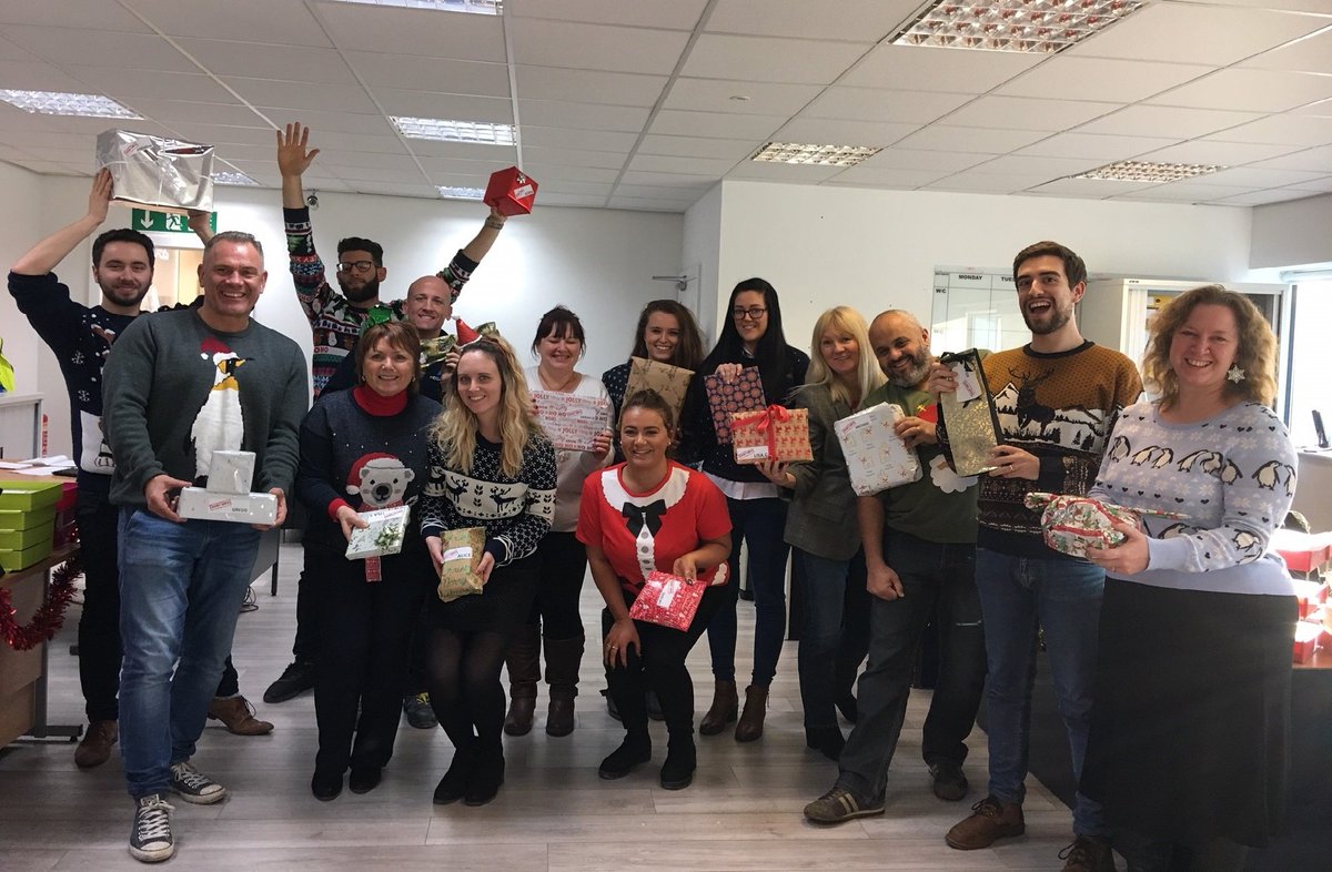 MegaGlassUk's tweet photo. The Mega Glass Team in their Christmas Jumpers !! #ChristmasJumperDay #Christmas https://t.co/kDcYwqYteK
