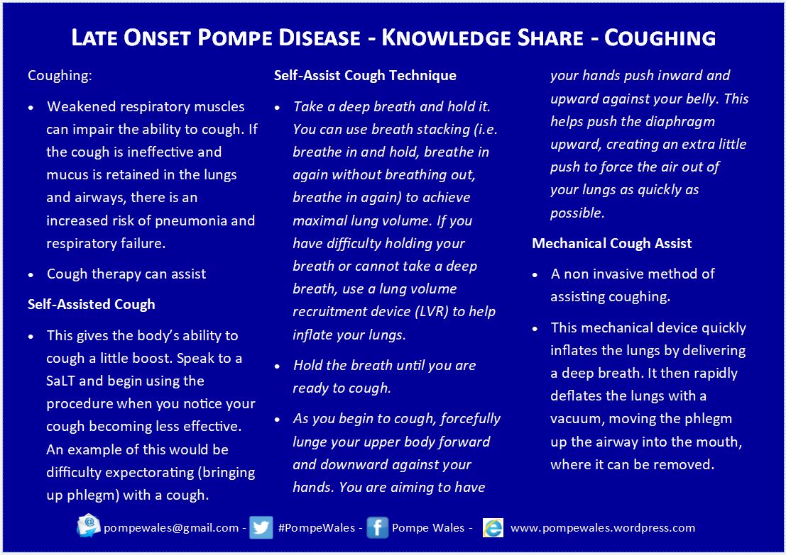 PompeWales's tweet photo. Many people with #pompe struggle to cough. Here is a simple knowledge share on cough assist techniques for anyone with respiratory issues. https://t.co/BEbOVRsHWW