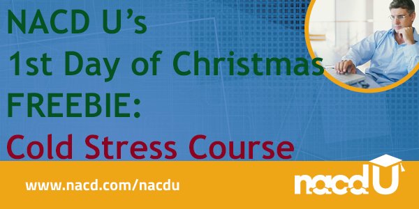 KatCooper_NACD's tweet photo. 12 Days of Christmas! Looking for a productive way to spend your holiday break?  We're offering one free course per day to anyone who purchases two courses from the existing library. Today's free course - Cold Stress. Enroll now: https://t.co/FvbM67pDlh https://t.co/rifi3XRF53