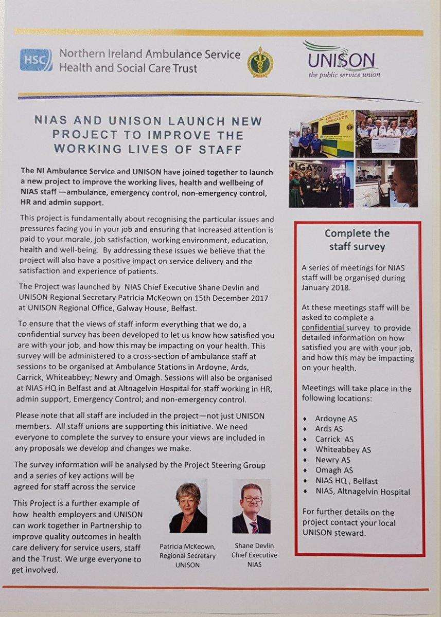 amb_ni's tweet photo. @NIAS999 , @amb_ni  and @UNISONNI launch new project to improve the working lives of staff..

#UnisonNIASbranch
#UnisonNI
#HealthNI
#NorthernIrelandAmbulanceService https://t.co/rloNnwQnzh