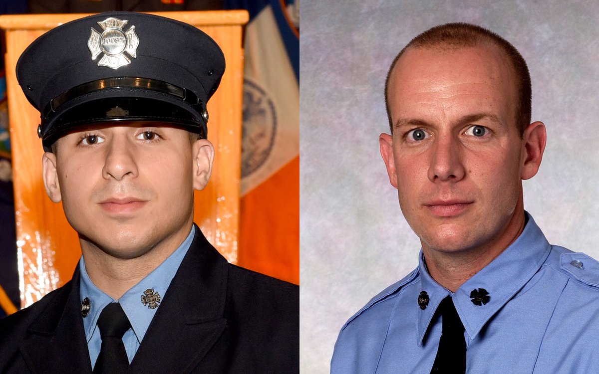 FDNY's tweet photo. Also involved in this morning’s rescue of a family of 7 were #FDNY Lt Ryan MacDougall and Firefighter Osmar Martinez #Ladder43 https://t.co/qpml1YxMO2