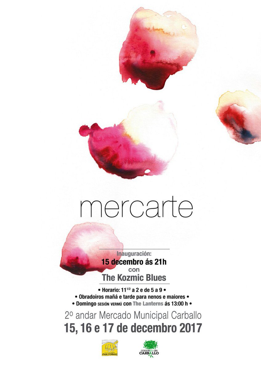 CulturaCarballo's tweet photo. #NadalCultural
Hoxe, ás 21.00 horas, no 2° andar do Mercado Municipal, inauguramos #Mercarte Deixámosche o programa dos obradoiros e dos concertos e os horarios de visita. https://t.co/trhwMAhftZ