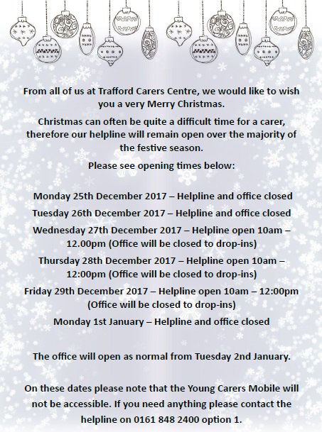 TraffordYCP's tweet photo. Our Christmas Opening Times 🎅🎄 https://t.co/o6SugKKhh7