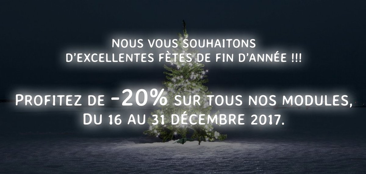 -20% sur tous nos modules PrestaShop pour bien finir l'année !
Offre valable sur PrestaShop Addons du 16 au 31 décembre 2017.
addons.prestashop.com/fr/55_web-in-c…