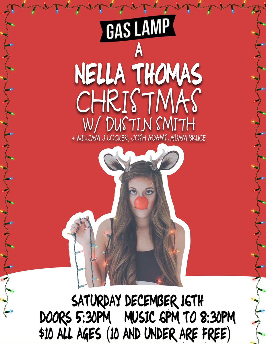A Nella Thomas Christmas w/ <a href="/dsmithtunes/">D. Smith</a> will &amp; josh from dirty rotten Scoundrels and <a href="/ahdumbrews/">Adam Bruce</a> dec 16 <a href="/catchdesmoines/">Catch Des Moines</a> <a href="/dsmshows/">DSM Shows</a> <a href="/desmoinesdaily/">Des Moines Daily</a> <a href="/DesMoinesBuzz/">Des Moines Buzz</a> <a href="/DMRegister/">Des Moines Register</a> doors at 5:30 ALL AGES 10 and under FREE!
