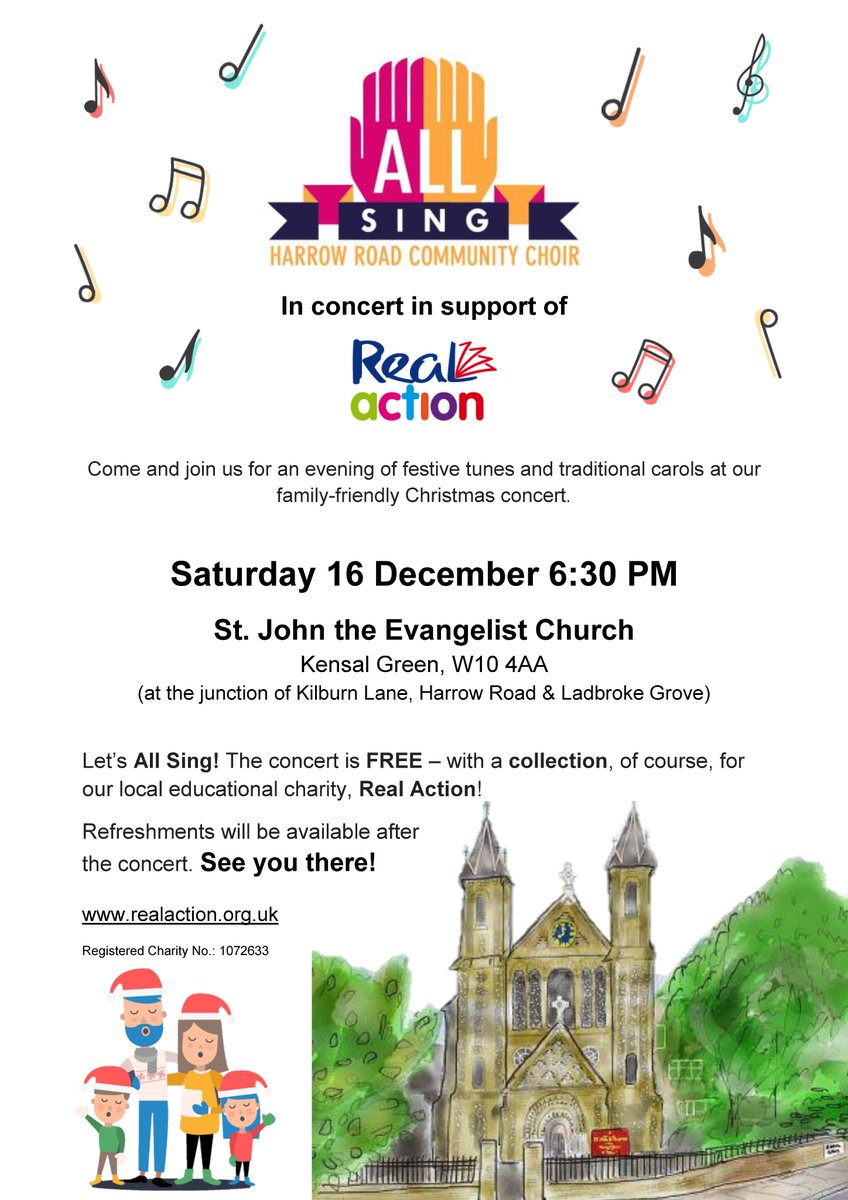 RealAction's tweet photo. Join us tomorrow 16th Dec at 6:30pm for an evening of carol singing with @allsinghrcc at St John's Church, Kensal Green, W10 4AA. See you there! #LocalCharitiesDay #Christmas #CarolService https://t.co/VjoJKaJKfM