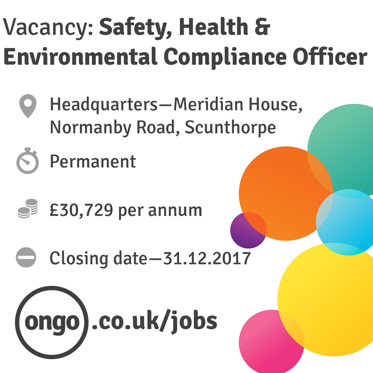 VACANCY - Safety, Health &amp; Environmental Compliance Officer! For more info, please visit ongo.co.uk/jobs