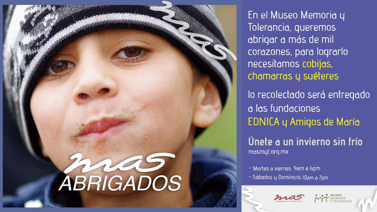 vsilberstein's tweet photo. Yo me sumo , y tù !? Juntos somos @MASMyT ➡️todo diciembre trae suéteres, chamarras y cobijas en buen estado a @MuseoMyT 🌬❄️🧥👕👚🚶🏼‍♀️🚶🏽‍♂️y ayudemos a ayudar🌞 https://t.co/Zu1fxNglBb