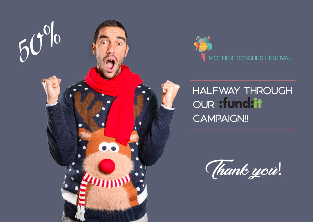 MotherTonguesIE's tweet photo. Oh my gosh, this is AWESOME!
Let's keep going guys! 13 days left to reach our goal for the #MotherTonguesFestival! https://t.co/faXdpL65MP
#crowfunding #presentsidea #fundraising #Christmasiscoming #fridayfeeling #ChristmasJumperDay #LovinDublin #IrishChristmas https://t.co/qKeA8hnNNC