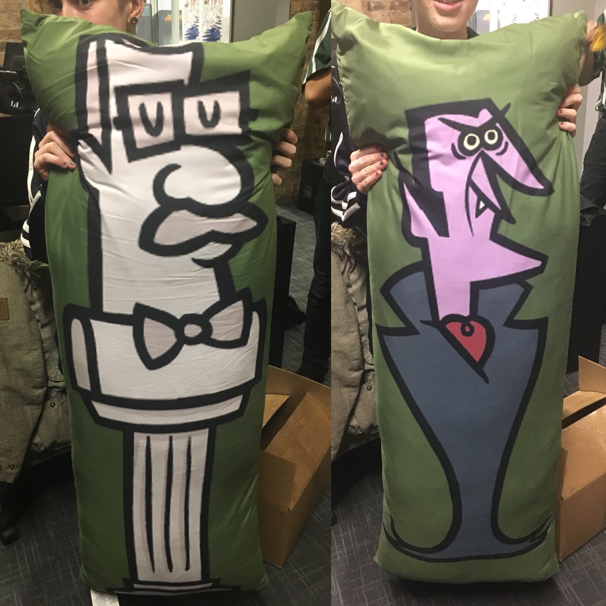 Jackbox Games On Twitter Did Your Office Gift Exchange Include A Custom Made Two Sided Monster Seeking Monster Body Pillow Ours Did