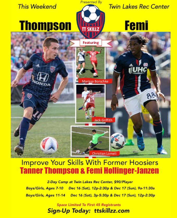 ttskillzsoccer's tweet photo. Last chance to sign up for our Bloomington camp tomorrow! @tthomps7 @bouncingfemi @JGriff06 @Chris_XIGK of @IUMensSoccer & @MBorschke of @IUWSoccer will be working with the kids technical and tactical skills! Don't miss this opportunity and sign up today! #ttskillz #btown #soccer https://t.co/gfbGuBSXoo