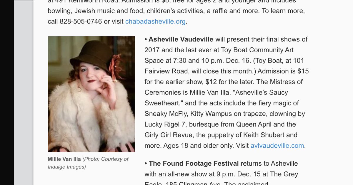 Look, ma, I'm in the papers! :D  If you're in #Asheville, come see us perform this weekend, won't you? #vaudeville #avlvaudeville <a href="/avlvaudeville/">Asheville Vaudeville</a> <a href="/ToyBoatArtSpace/">Toy Boat Art Space</a>  <a href="/citizentimes/">CITIZEN-TIMES.com</a>