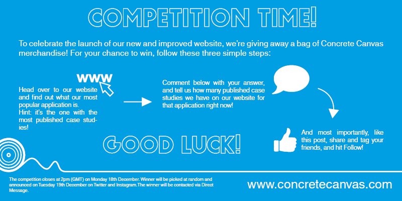 _ConcreteCanvas's tweet photo. To celebrate the launch of our brand new #website, we're giving away a bag of #ConcreteCanvas merchandise! For the chance to win follow these instructions! Competition closes 1pm Monday (GMT). A winner will be announced on Tuesday. #competition #prize #Christmas #goodiebag #gifts https://t.co/kabNJYeUu3