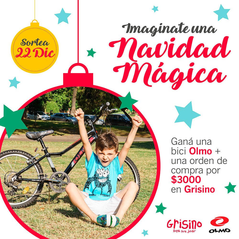 #SORTEO #BuenViernes ¡Esta Navidad podés tener un regalo espectacular en el arbolito! Ganá una bici Safari rodado 20 y una orden de compra por $3000 en <a href="/Grisinoar/">Grisino</a> , participando en olmobikes.com/navidadmagica/ ¡Dale RT para sumar chances!