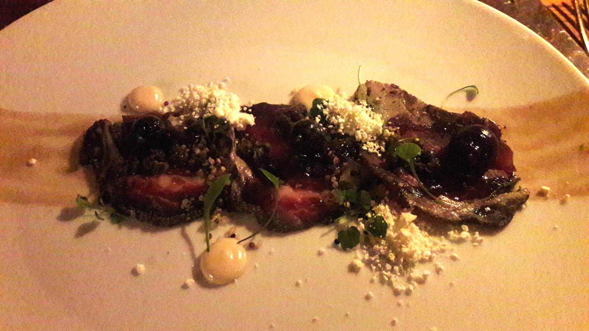 BelleekCastle's tweet photo. Home Cured Sirloin of Castlemac Sourced Beef
With mustard dressing &amp; garden hom grown shoots. Paired with a rosemary scented martini. First amazing course in Daniel Walsh's amazing menu @BelleekCastle ! #BestYoungChefinConnaught at the Yes Chef Ireland awards! https://t.co/tcLEv9FFp9
