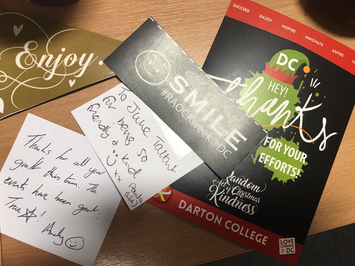 julie_tallant's tweet photo. Thank you for my Random Acts of Christmas Kindness. Lovely messages & treats! Love my job @Darton_College #amazingstaff #wonderfullearners #RAOCKweek https://t.co/0uG8wASoSP