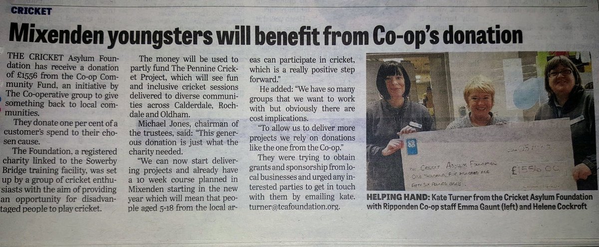 TCA_Foundation's tweet image. In the paper again #publicity #gettingthewordout 👍🏽🏏 Thanks @HXCourier and @coopuk.
Can't wait to get started @All1Collective @HealthyMindsCW @MixendenAC