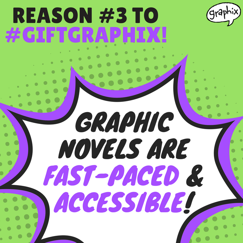GraphixBooks's tweet photo. ✨ Reason #3 to #GiftGraphix: Graphic novels can be found pretty much anywhere and their fast-pacing helps them appeal to kids who may have a tougher time sitting still! 🏃🏽💥 https://t.co/H1OAmx5Ue2