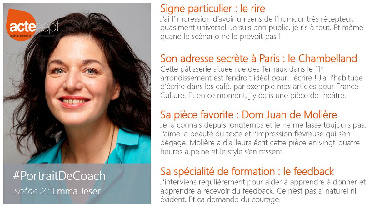 ActeSept's tweet photo. #Actu7 Qui de mieux que nos #experts pour parler de notre passion pour la #communication parlée ? 
👥 #PortraitDeCoach [Scène 2] @Emma, auteure qui donne naturellement son #feedback. https://t.co/FF0U11JVun
