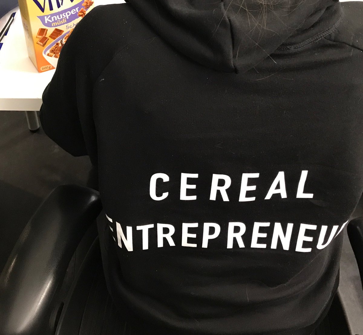 Holwit's tweet photo. My colleague @emily123xyz loves cereals. Does that make her a cereal entrepreneur? @ProjectAcom #serialentrepreneur #cerealentrepreneur https://t.co/a6mK61G7r5