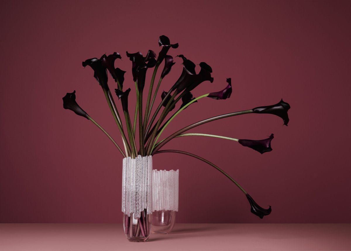 We love the drama that these black calla lilies bring in juxtaposition to the frosty white vase below: ow.ly/MtDK30gK3pq