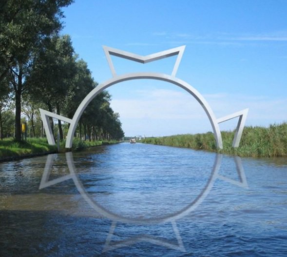 ThomasSijtsma's tweet photo. Het nieuwe kunstwerk, en daarmee ook de finishboog, op de Bonkevaart van de @11stvereniging. https://t.co/YDHmdY4PAh