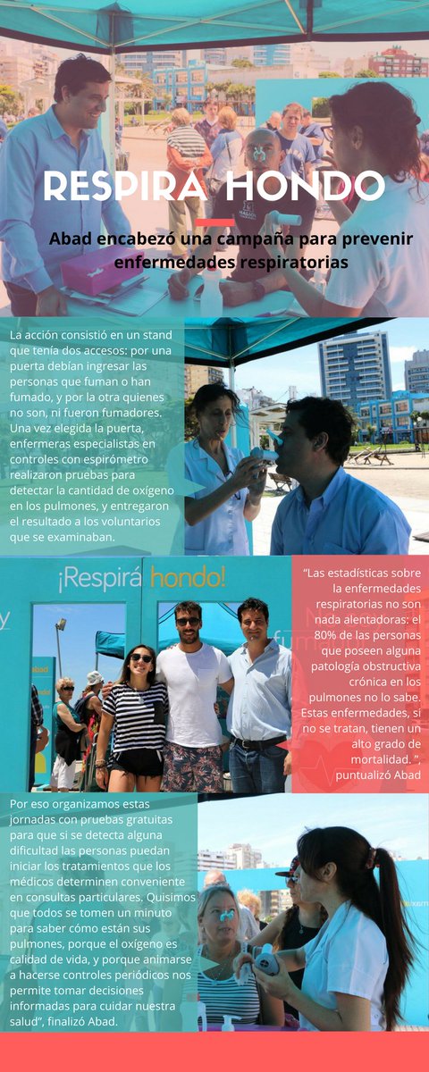 Varamdp's tweet photo. TOMATE UNOS MINUTOS PARA SABER CÓMO ESTÁN TUS PULMONES.

El Diputado @MaxiAbad junto al @EquipoMaxiAbad continúan con la campaña Respirá Hondo.

El Domingo 17 de 10 a 19hs en la Plaza Colón seguiremos realizando controles gratuitos con un espirómetro.

¡Pasá y respirá hondo! https://t.co/ZD2BUTqDlD