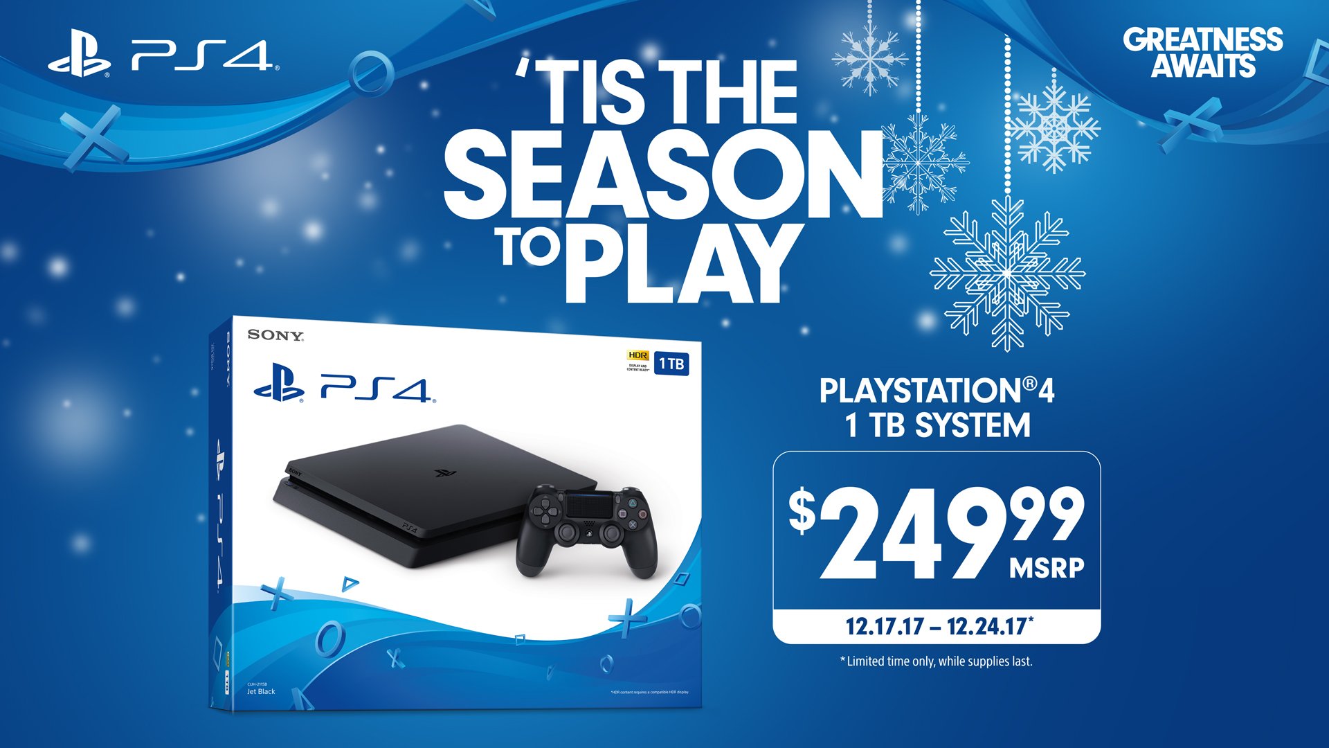 PlayStation on Twitter "New holiday deal! Get a 1TB PS4 for 249.99
