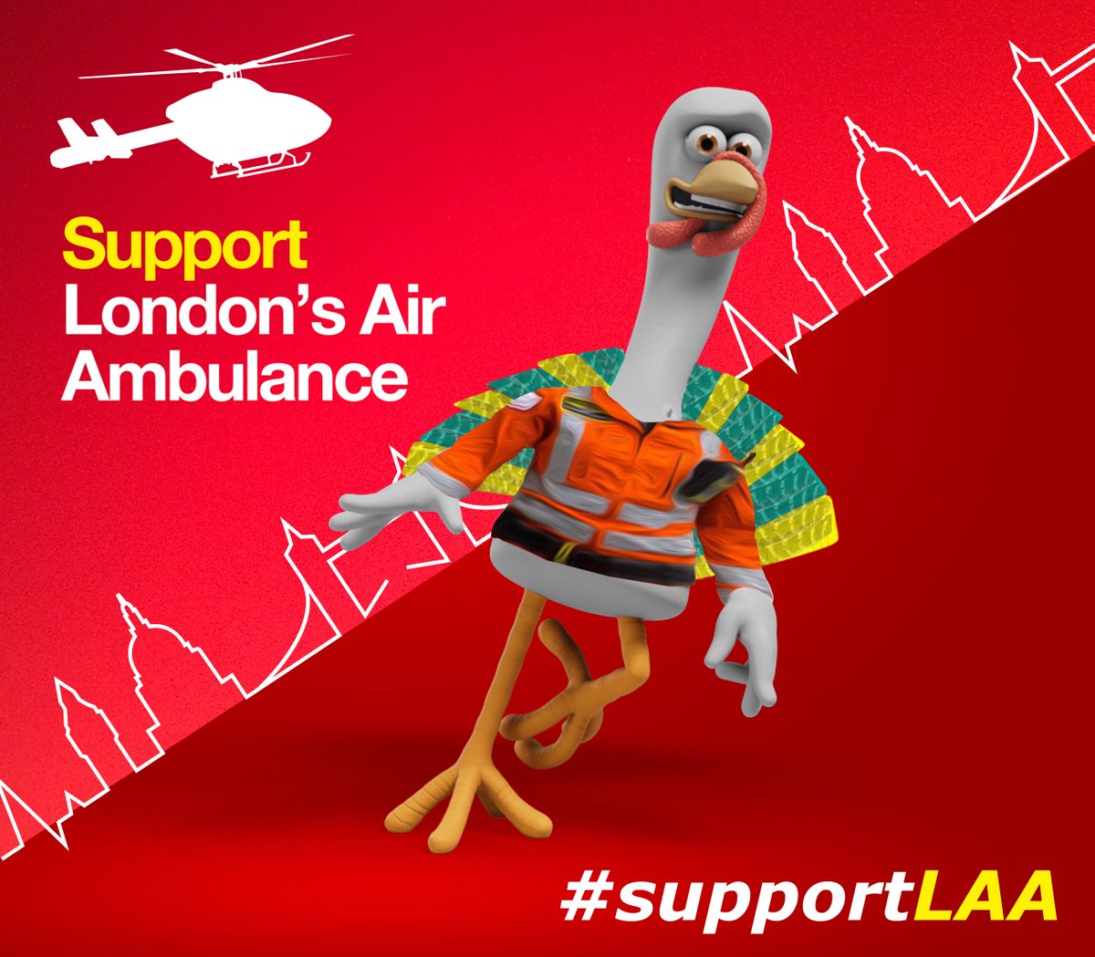 LDNairamb's tweet photo. Good cluck to all the charity turkeys in tonight’s @PayPalUK #TurkeyDash on @Channel4. Sorry Dr Drumstick can’t be there but he had to dash off on an urgent mission #supportLAA https://t.co/gm9FjkkfsX