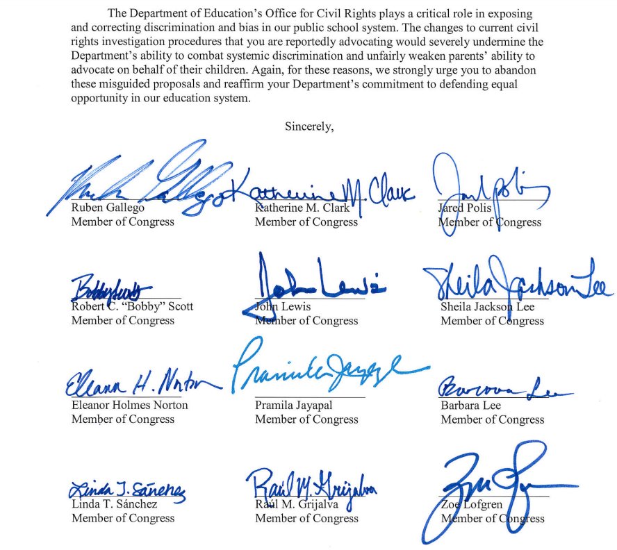 WhipKClark's tweet photo. The amount of energy this administration spends turning the clock back on underserved kids is breathtaking. Read our letter urging Dept. of Education Sec. DeVos to stop interfering in civil rights investigations that protect our students: https://t.co/d7GpkqXQbY
