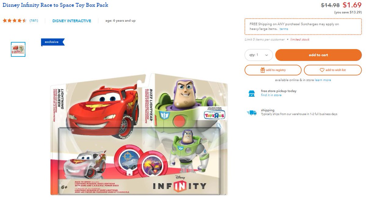 jasoninquires's tweet image. Also, one of my favorite #DisneyInfinity figure packs of all time, the Race to Space pack, is on sale for $1.97.

That's a no brainer! 

Link: toysrus.com/product?produc…