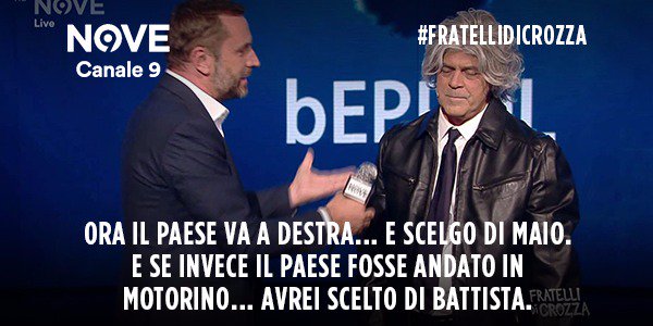 fratellicrozza's tweet photo. Alla fine sceglie sempre #CrozzaGrillo! #FratelliDiCrozza 👉 https://t.co/aJuo9d8B4m https://t.co/Iq7vT5Ponz