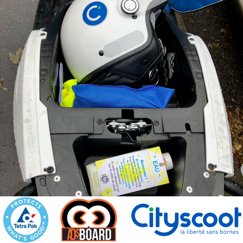 adsonboardfr's tweet photo. Retrouvez les bouteilles @tetrapak  dans l'ensemble des scooters électriques @CityscootPARIS  et profitez de votre location pour tenter de gagner l'un des 250 lots mis en jeux via votre application @Shazam . #tetrapak #cityscoot #adsonboard #shazam #paris #eau #offert #ooh #dooh https://t.co/ide4xMc3sK