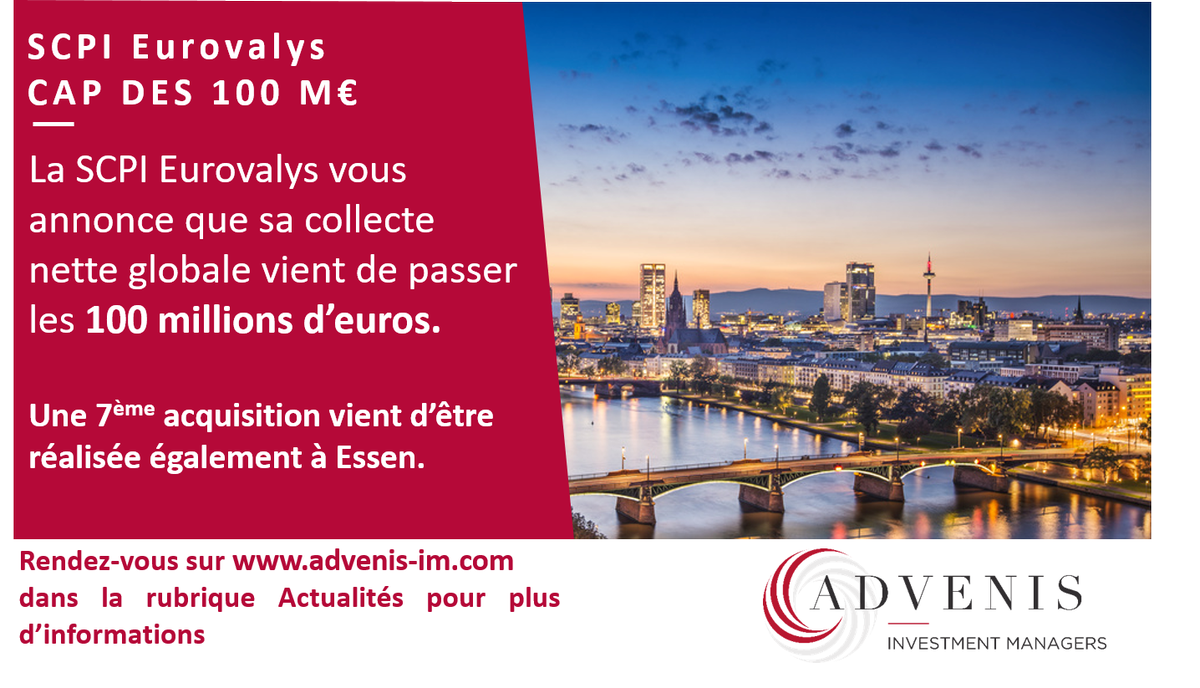 Advenis_IM's tweet photo. La SCPI Eurovalys passe le CAP des 100 millions d’euros et réalise une septième acquisition à Essen. En savoir plus : https://t.co/9YGhmUkQN7 https://t.co/aCa5W7YMSL
