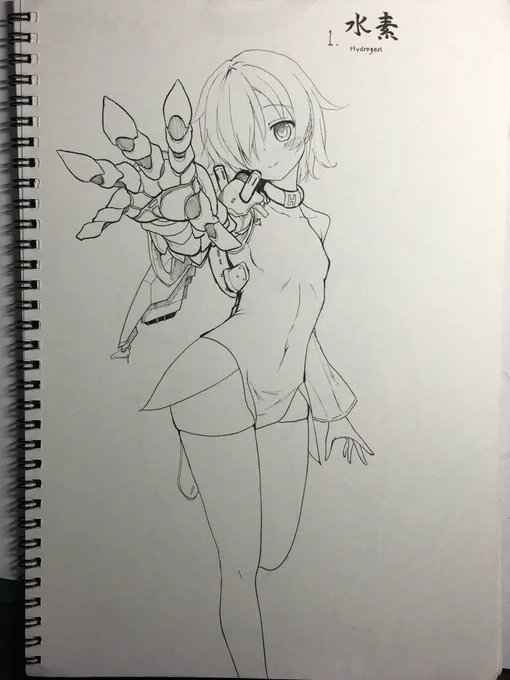 水素擬人化の初期(左)と新案(右)。
気体にデカい金属パーツは変だと感じて布に変更。兎に角「軽量」を重視しました。 