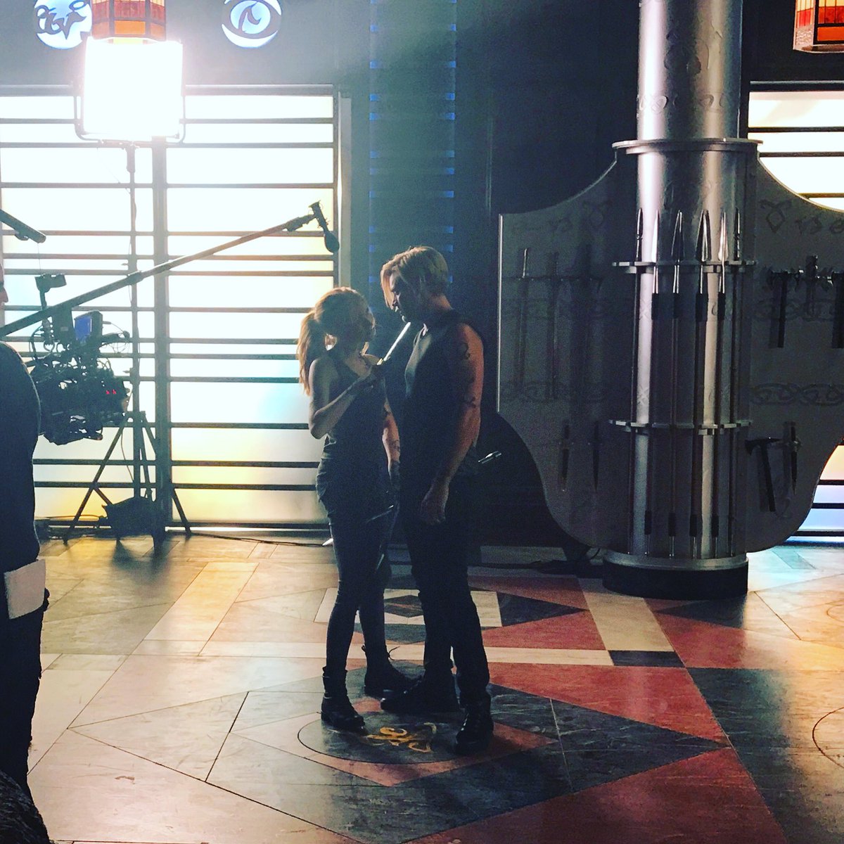 ShadowhuntersTV's tweet photo. Day 15 of #25DaysOfBTS. Behind the scenes with #Clace... ⚔️ #ShadowhuntersSeason3 https://t.co/wD1WM3wnKo