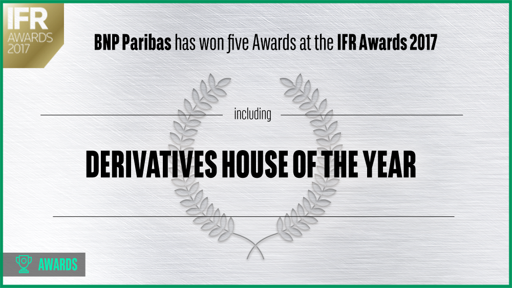 BNPParibasCIB's tweet photo. .@BNPParibas wins 5 awards 🏆 at the 2017 #IFRAwards including the coveted Derivatives House of The Year Award. See the full list here 👉 https://t.co/tiebCPsPdD cc @IFRtweets https://t.co/DPGTl0P496