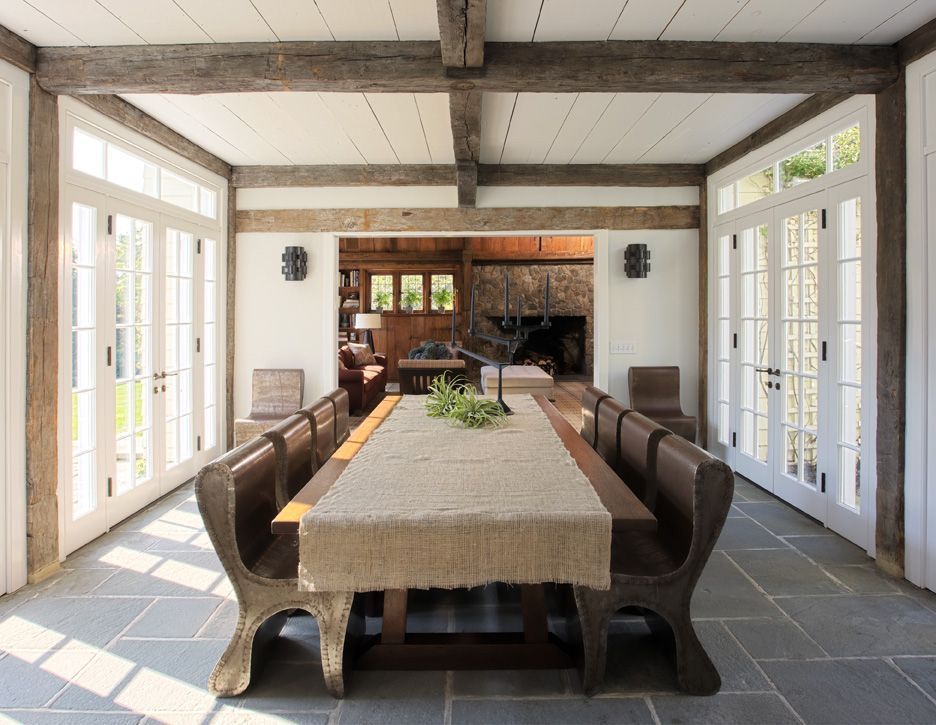 Dining Room from our Connecticut Farmhouse. #ShawnHendersonID Photo by #SteveFreihon. #GustavStickley @TomDixonStudio #JulesWabbes #PierreAbadie