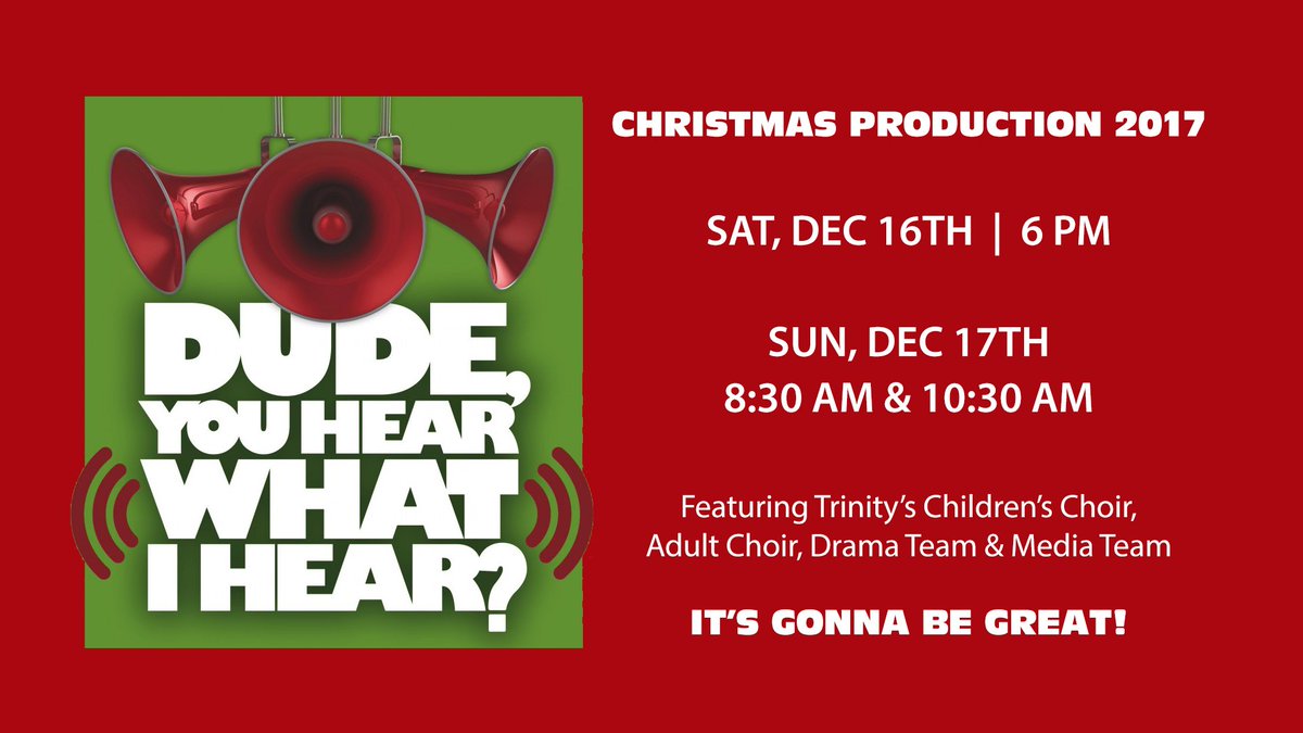 TRINITYalgood's tweet photo. "Dude, You Hear What I Hear?"
Don't miss it! It's gonna be great!! https://t.co/NcOvktfSnD