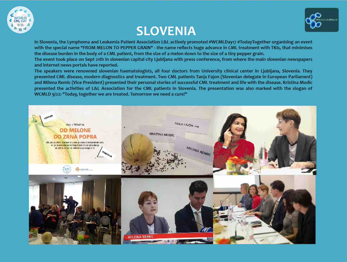 cmlnet's tweet photo. #Slovenia: Slovenian Lymphoma and Leukemia Patient Association, L&amp;L  @limfomlevkemija developing amazing #WorldCMLDay #TodayTogether activities on 9/22 #WCMLDay17 Congrats for this fantastic #CML awareness! Global report here: https://t.co/ubuoQCPJuI https://t.co/FjWVG7kvhW