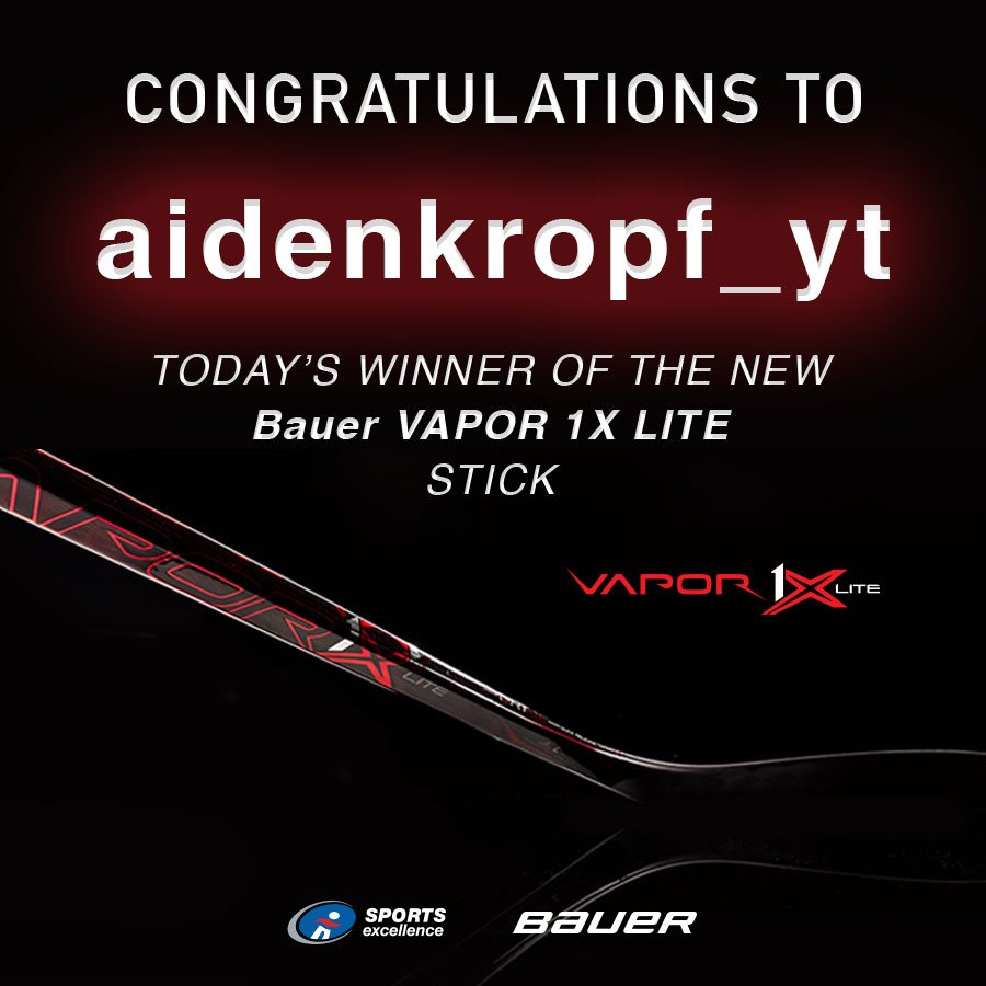 SportsExcelCorp's tweet photo. The lucky winner of today’s @BauerHockey VAPOR 1X LITE is aidenkropf_yt! We still have one more day! #12daysofnothing https://t.co/1yoPvG84wN