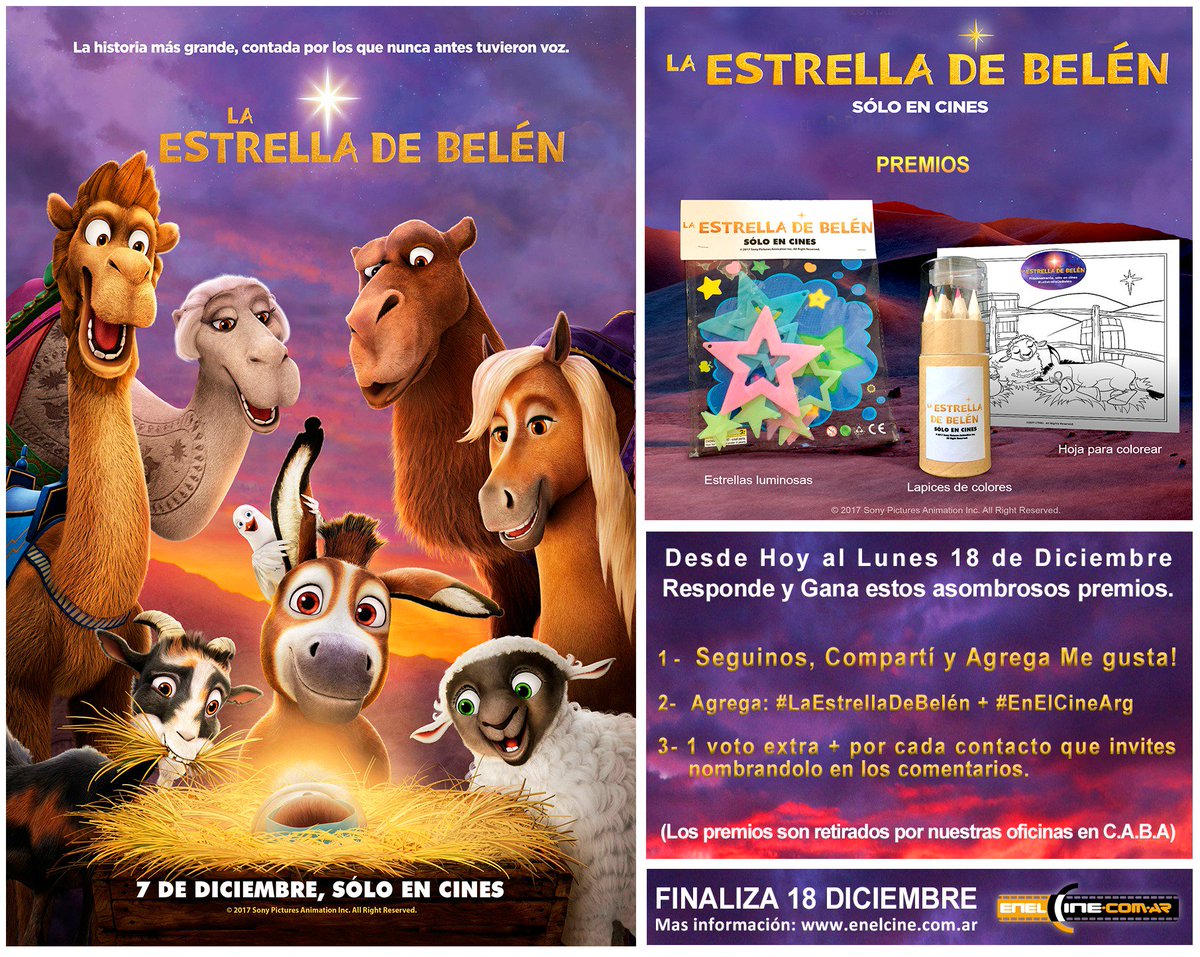 enelcine_ar's tweet photo. Nuevo #SORTEO para esta #Navidad que ya esta llegando, Gracias a @SonyPicturesArg  por los premios de la película #LaEstrellaDeBelén 🌟participa Siguiéndonos y RT! https://t.co/AzwI8z0hA4