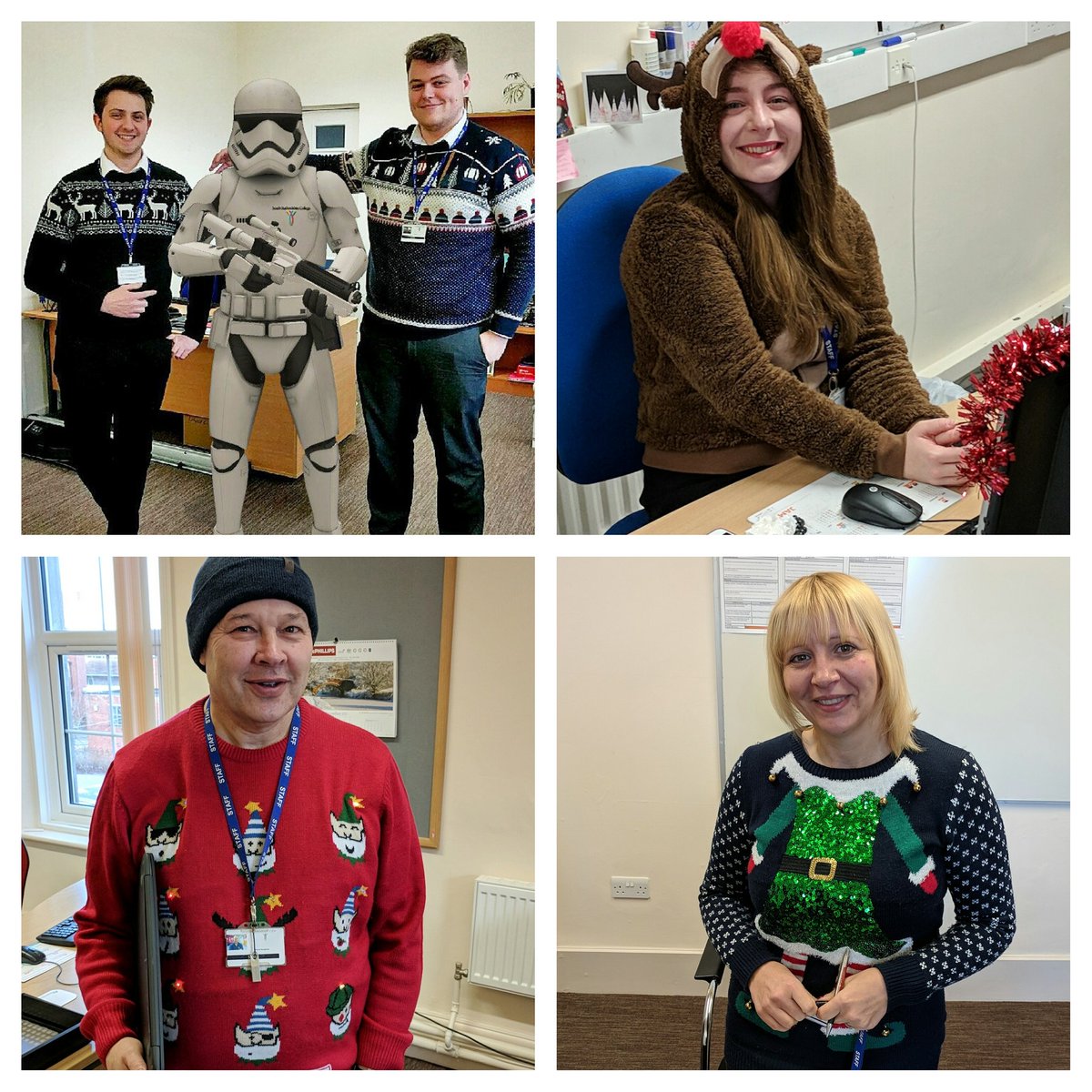CloudBusiness9's tweet image. Some awesome #ChristmasJumperDay  jumpers on display today @southstaffs 🙂🌲❄️🙂
