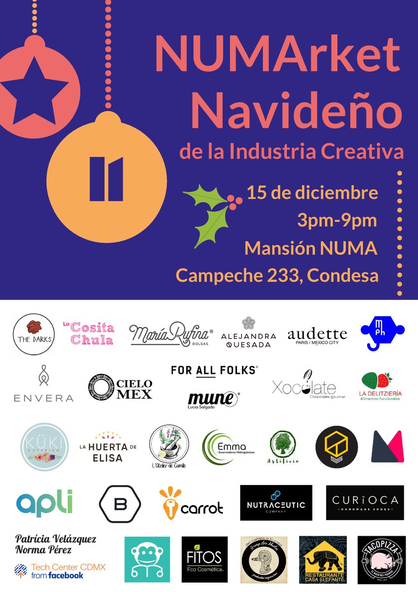h1_copilot's tweet photo. ¡Ya llegó el día del #NUMArket Navideño de la #IndustriaCreativa y los mejores regalitos de producción mexicana! 👨‍👩‍👧‍👦🎁Los esperamos HOY en la Mansión NUMA/Campeche 233-Condesa/desde las 3pm 🎅🎄✨🎊
Inviten a sus amigos, ¡comparten la felicidad! https://t.co/SUEqr7K5bz https://t.co/kFPRrgVpz9