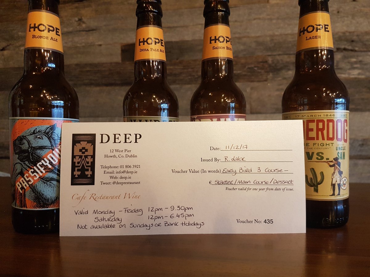 HopeBeerDublin's tweet photo. For your chance to #WIN a 3-Course Meal for 2 at the fab @deeprestaurant in Howth, like and retweet this post! #BEER will provided by @hopeBeerDublin. Comp closes 21/12/17 #christmas #howth #craftbeer #seafood #competition #inittowinit https://t.co/KQnp5t6MTC