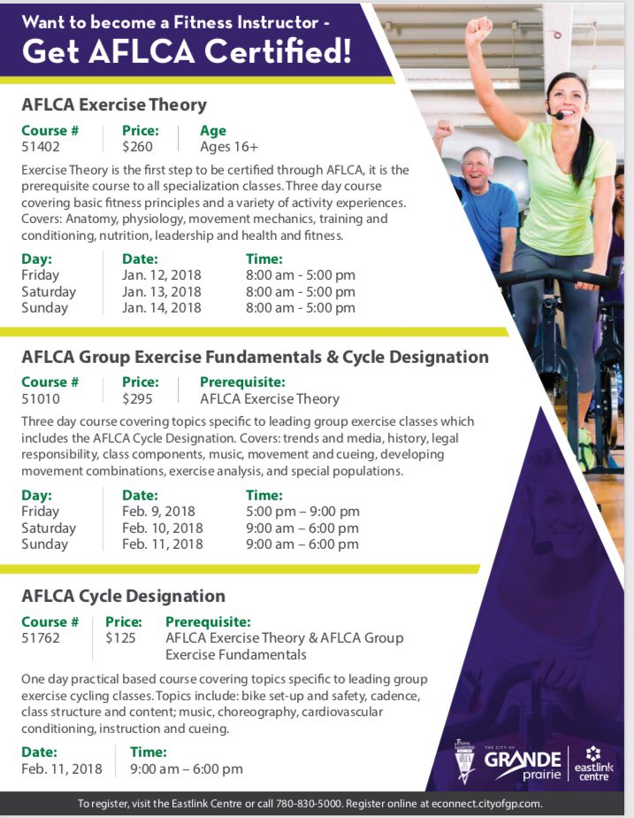 bfflgp's tweet photo. Want to teach fitness classes? Well  @CityofGP / @EastlinkCentre has just what you need to get certified! Call in and book now! https://t.co/JpNFGeftlH
